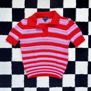 Scoop Red and Purple Striped Lightweight Sweater Top